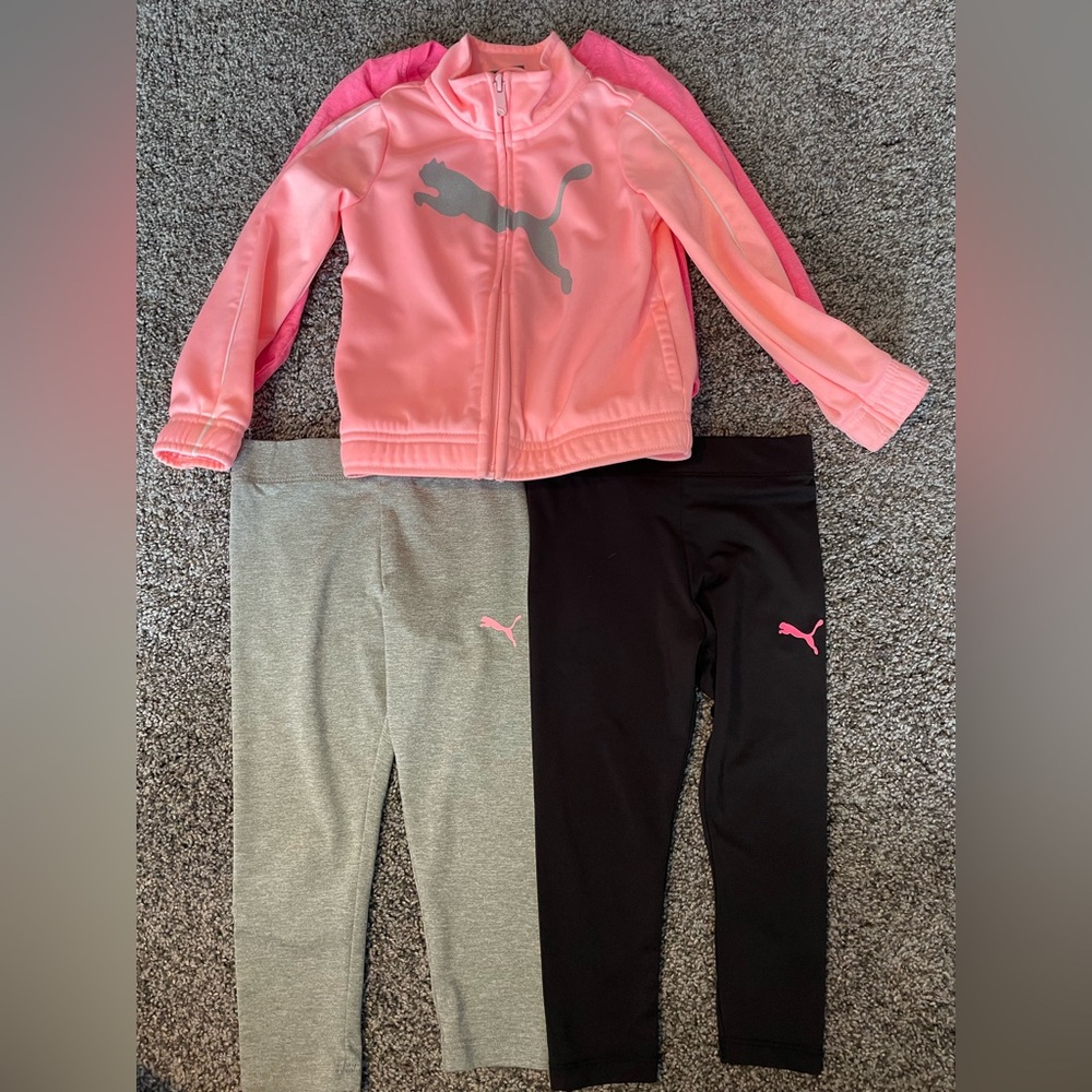 Puma Kids' Pink Top with Black and Gray Leggings Set